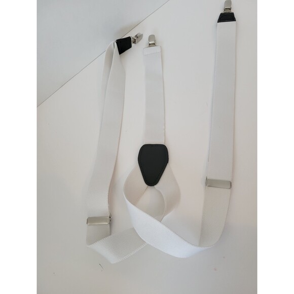 Unbranded Other - Men's White Adjustable Elastic Clip-On‎ Suspenders with Black Accents